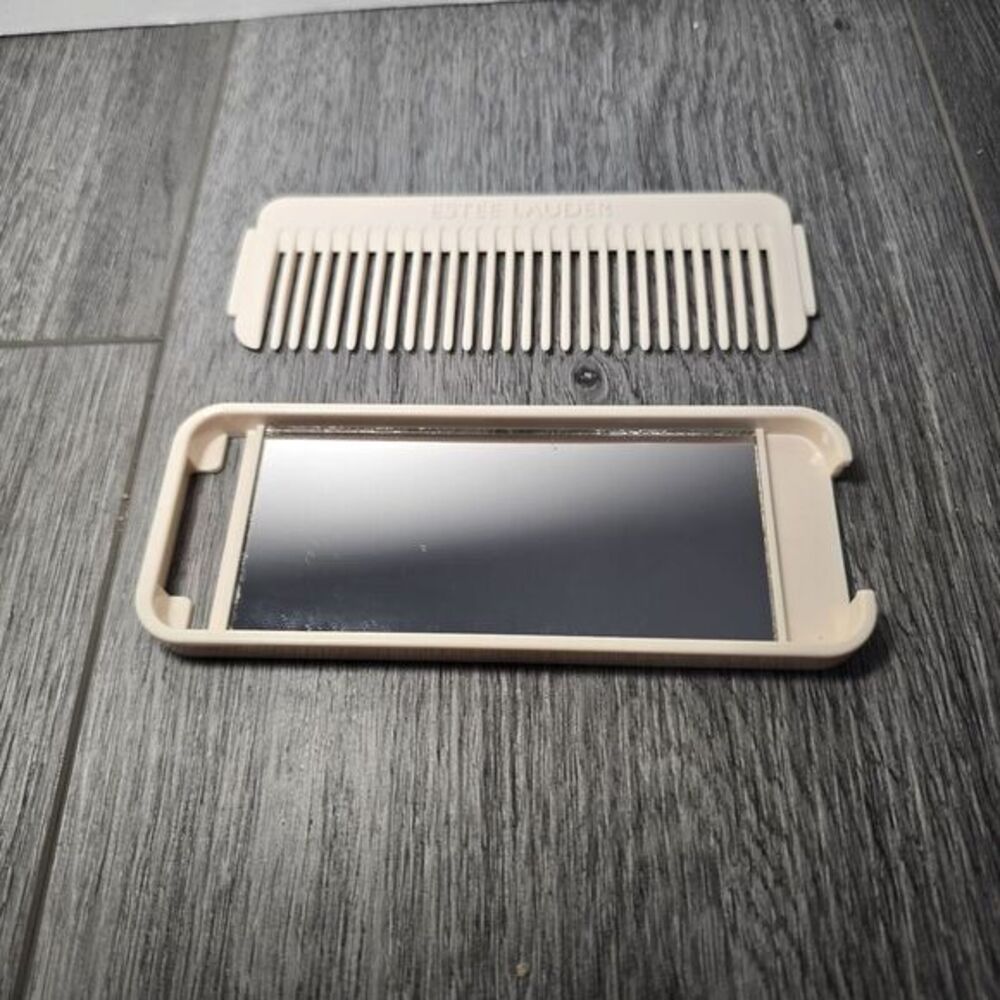 Cream White Vintage ESTEE LAUDER Clip In Comb Mirror Set Travel Size 5.5"